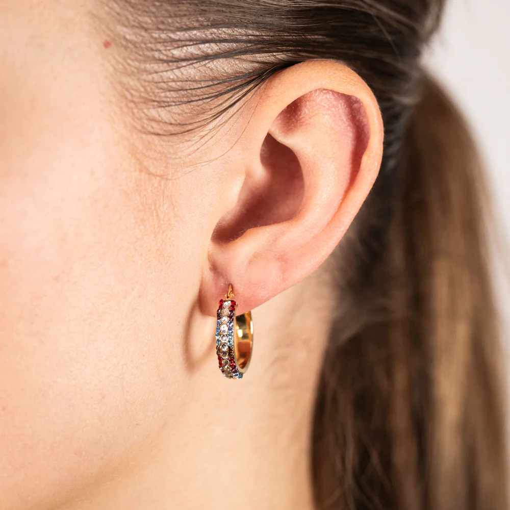 9ct Yellow Gold Silverfilled Multicolour Crystal 15mm Hoop Earrings - Image 2