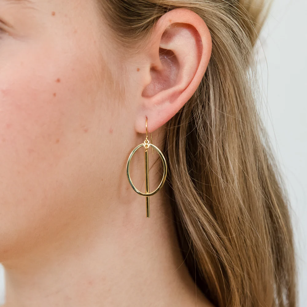 9ct Yellow Gold Silverfilled Open Circle & Bar Drop Earrings. - Image 2
