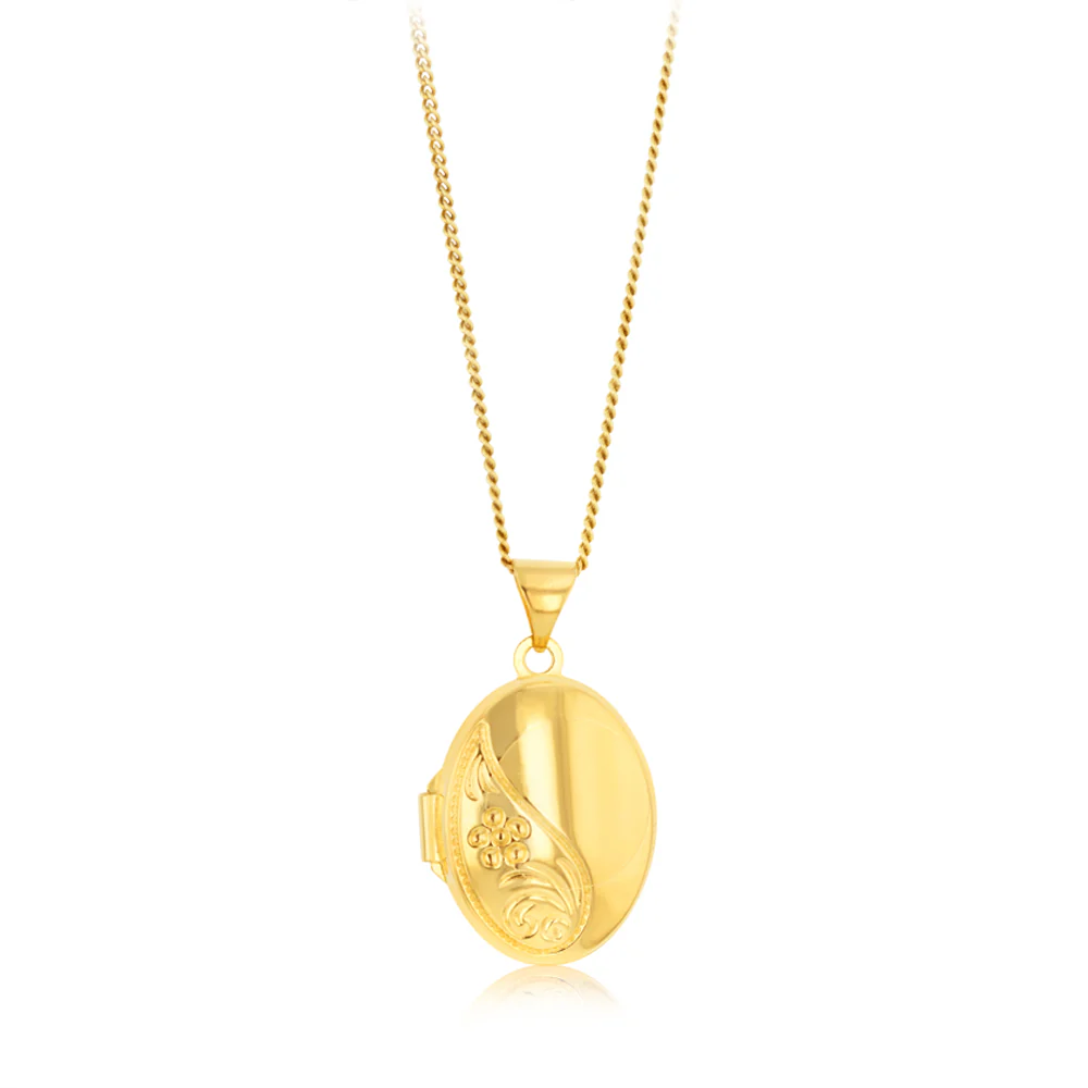 9ct Yellow Gold Silverfilled Oval Engraved Locket Pendant