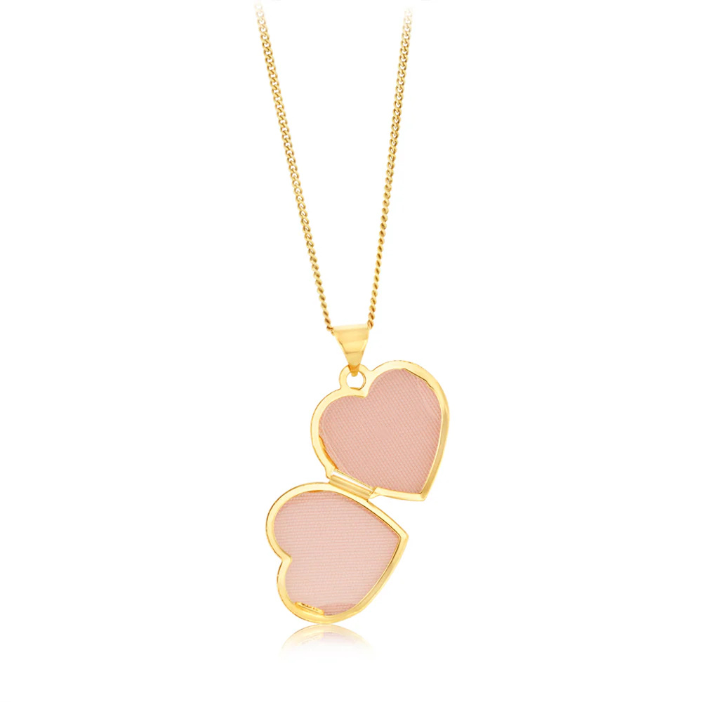 9ct Yellow Gold Silverfilled Patterned Heart Shaped Locket Pendant - Image 2