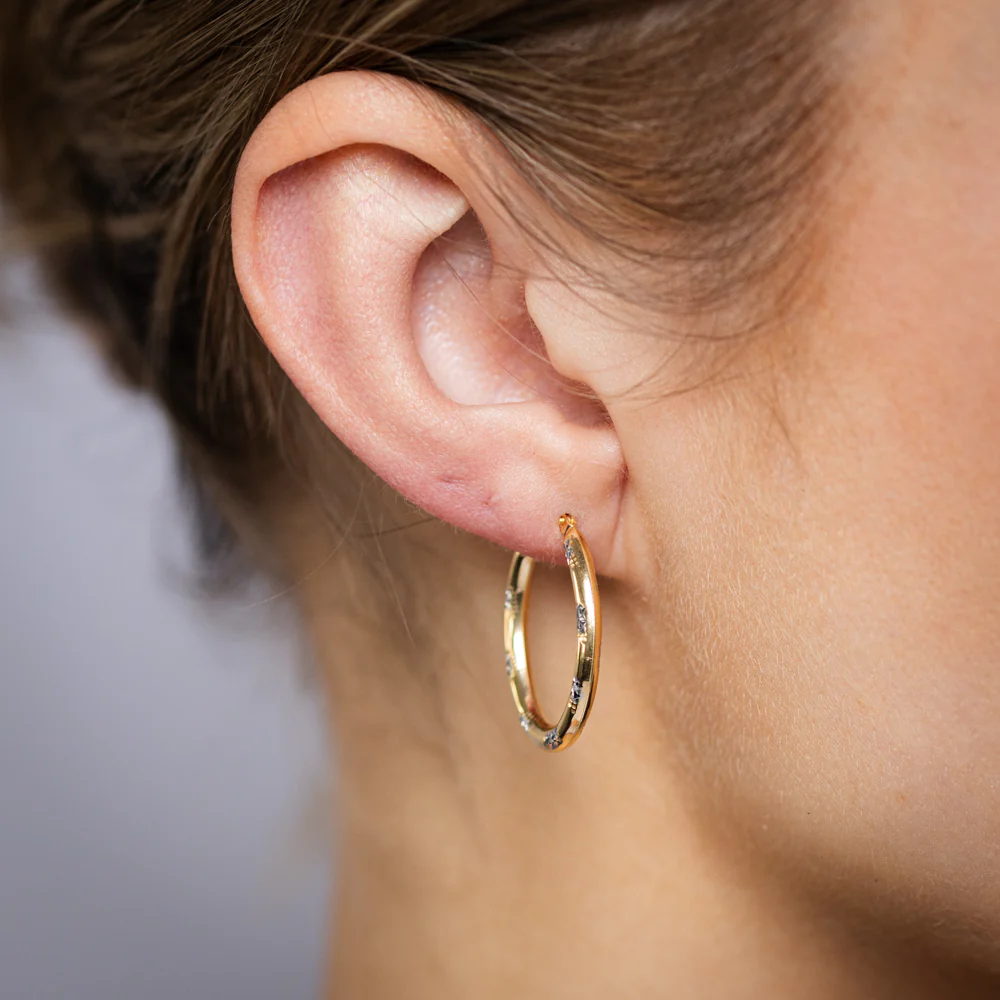 9ct Yellow Gold Silverfilled Patterned Hoop Earrings - Image 2
