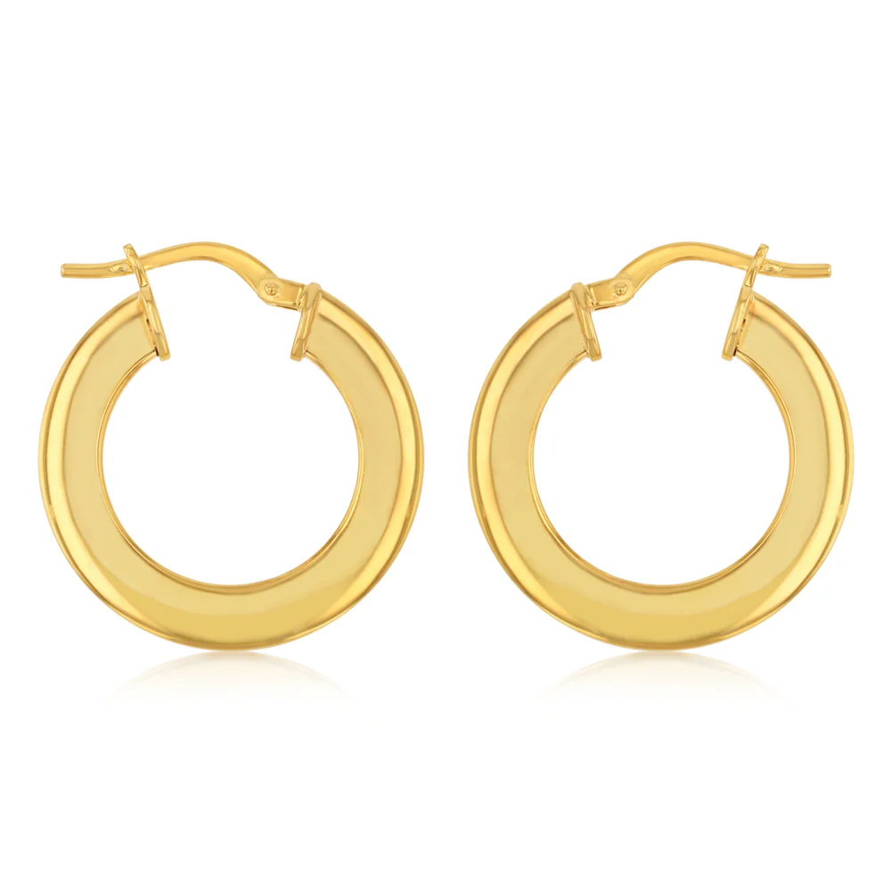 9ct Yellow Gold Silverfilled Polished Broad 15mm Hoop Earrings