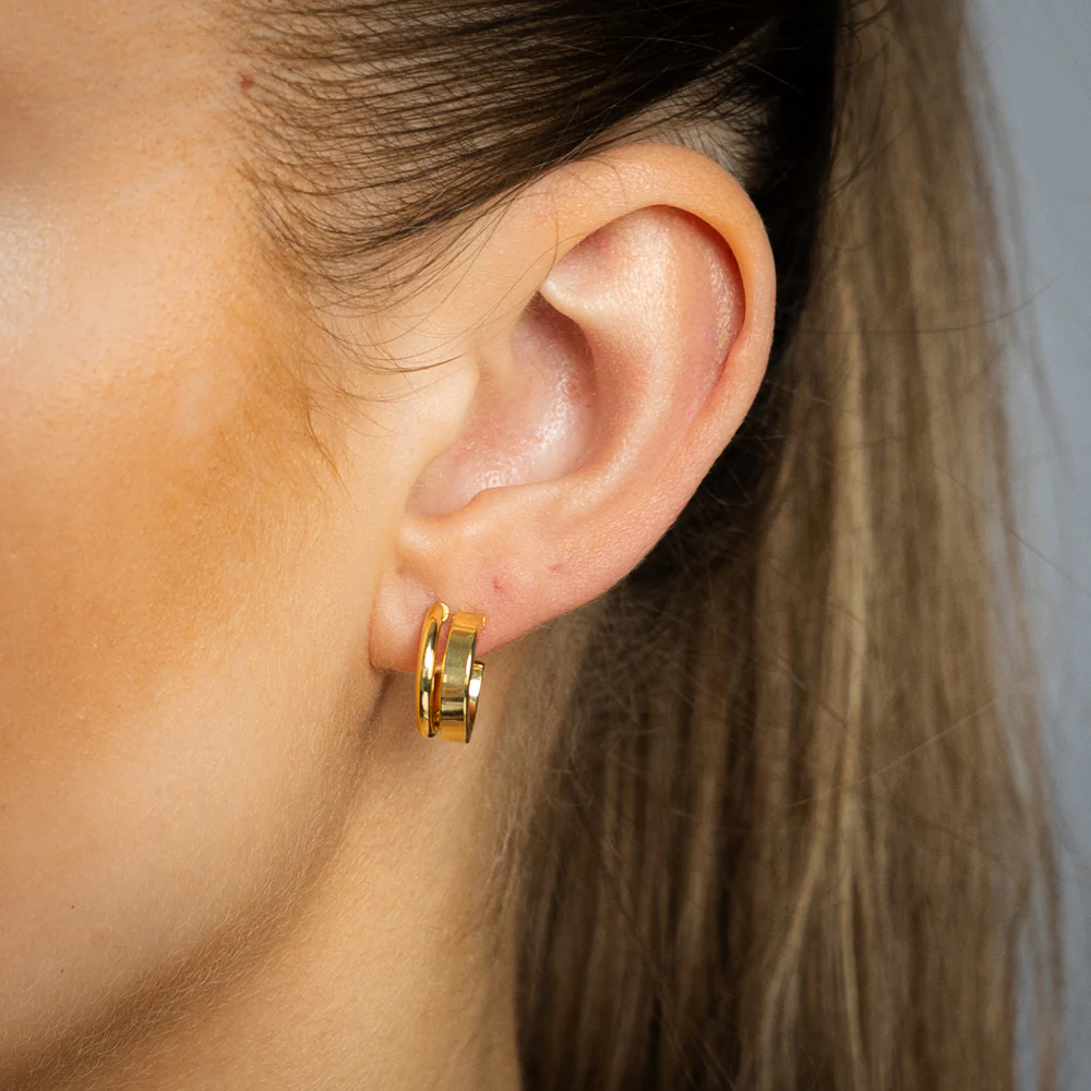 9ct Yellow Gold Silverfilled Polished Double 3/4th Hoop Earrings - Image 2