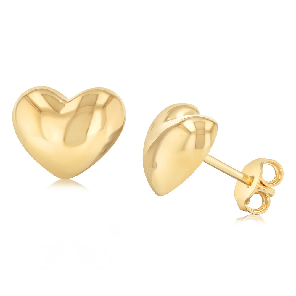 9ct Yellow Gold Silverfilled Polished Heart Stud Earrings