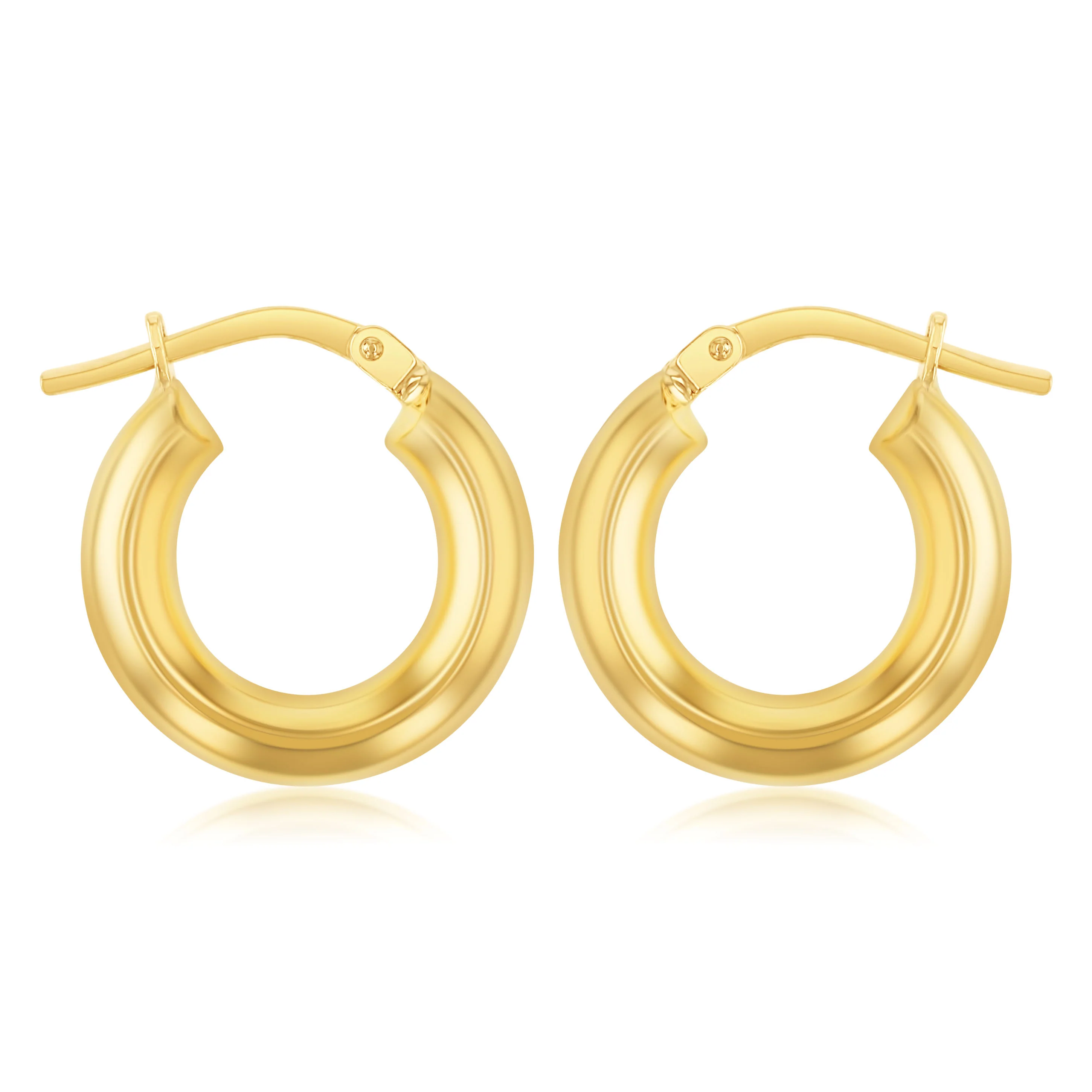 9ct Yellow Gold Silverfilled Polished Tube 15mm (External) Hoop Earrings