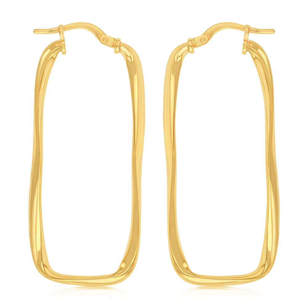 9ct Yellow Gold Silverfilled Rectangular Hoop Earrings