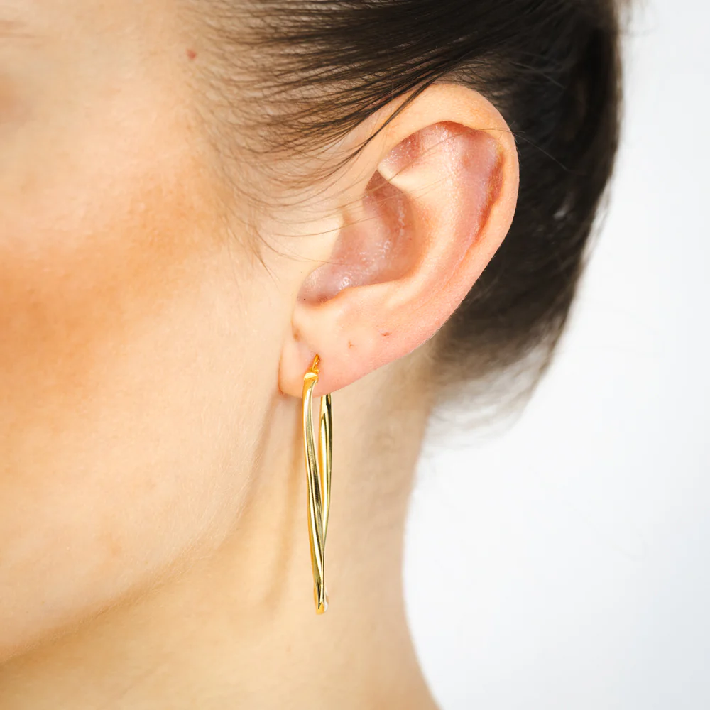 9ct Yellow Gold Silverfilled Rectangular Hoop Earrings - Image 2