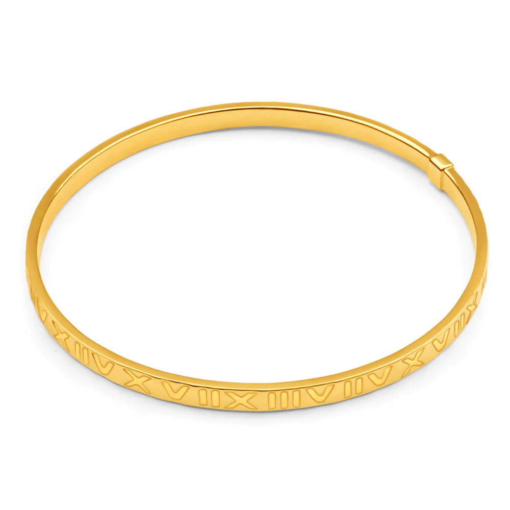 9ct Yellow Gold Silverfilled Roman Numeral Bangle - Image 2