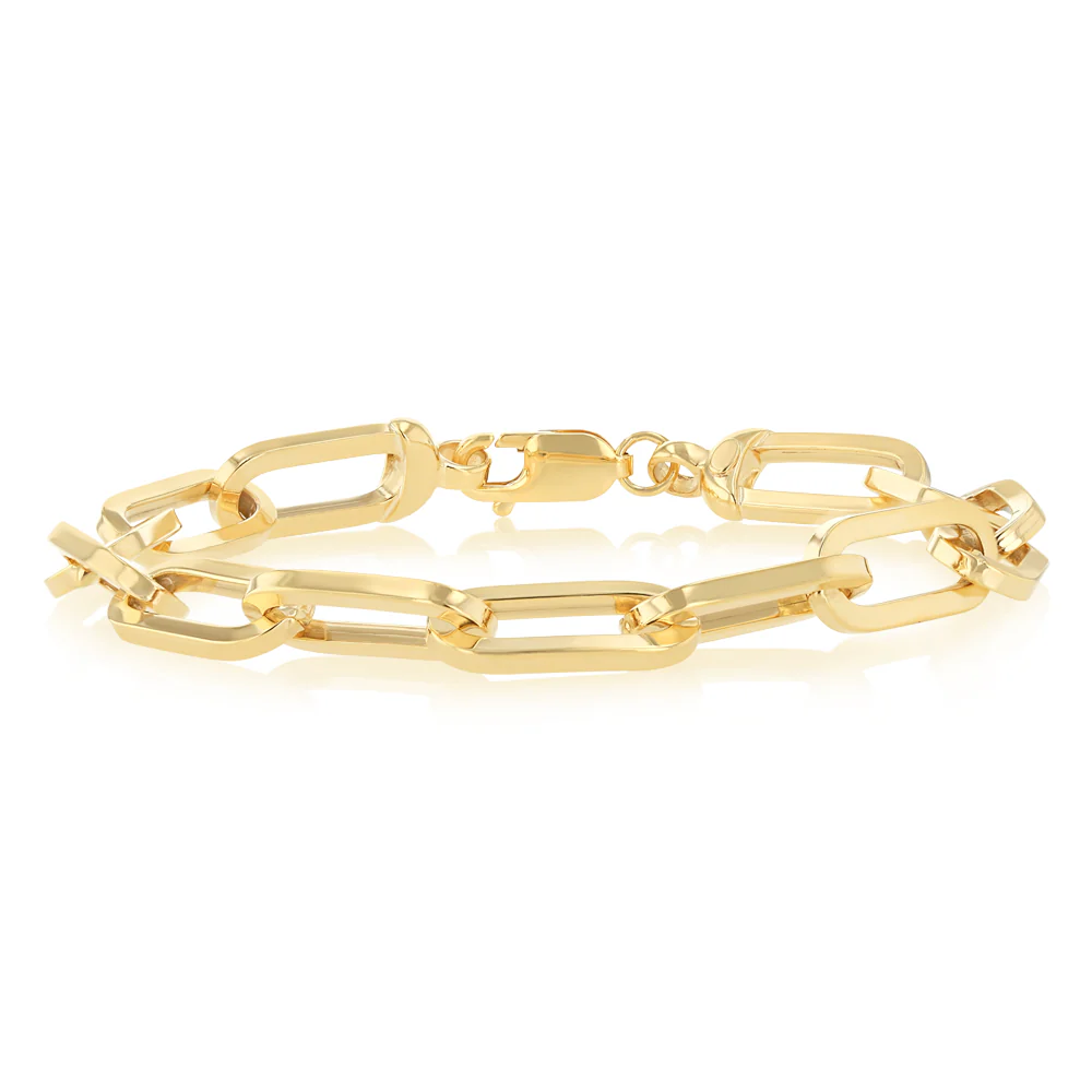 9ct Yellow Gold Silverfilled Solid Paperclip 20cm Bracelet