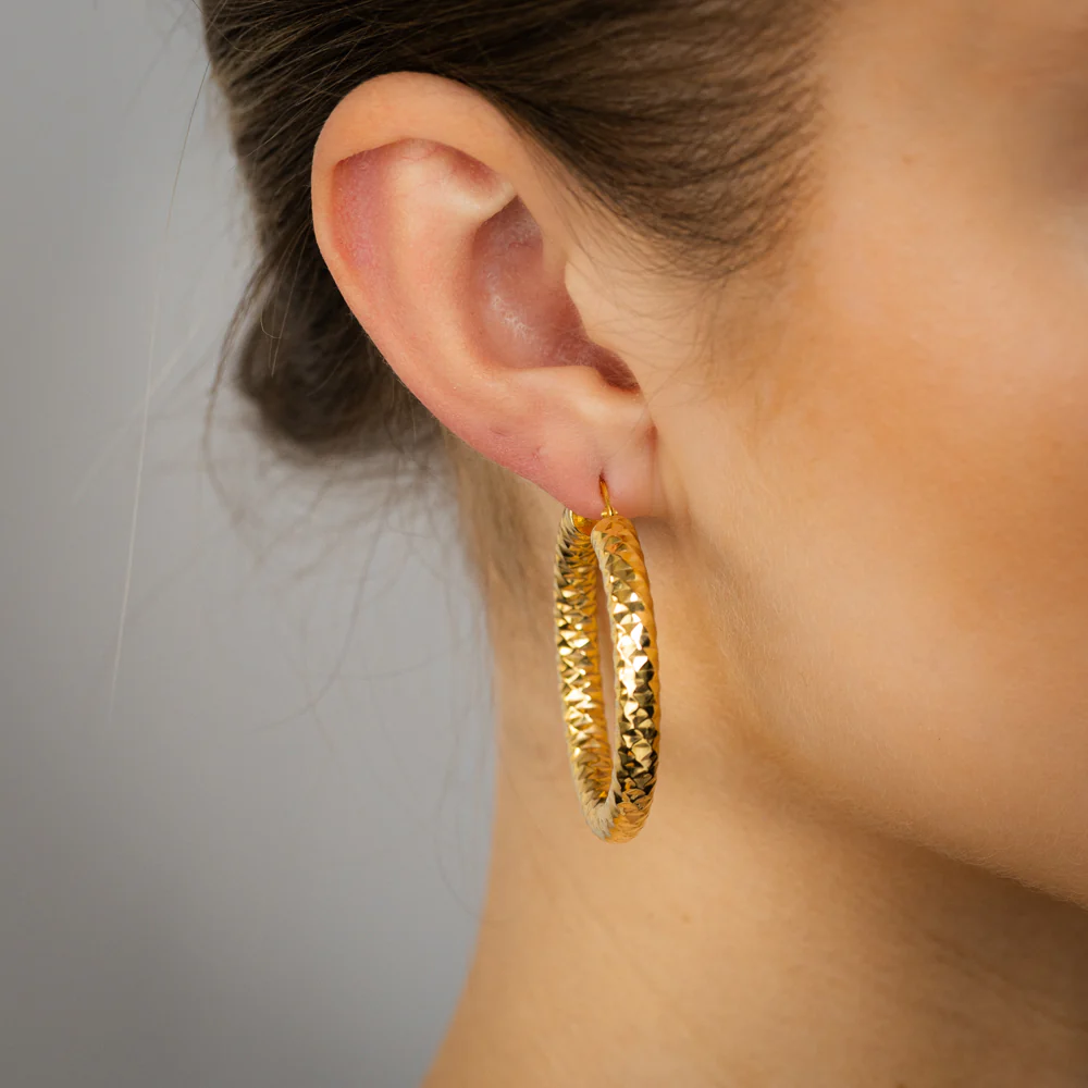 9ct Yellow Gold Silverfilled Sparkle Hollow 30mm Hoop Earrings - Image 2