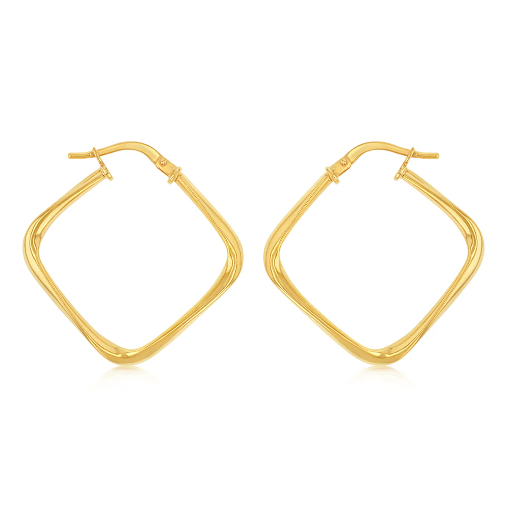 9ct Yellow Gold Silverfilled Square Hoop Earrings
