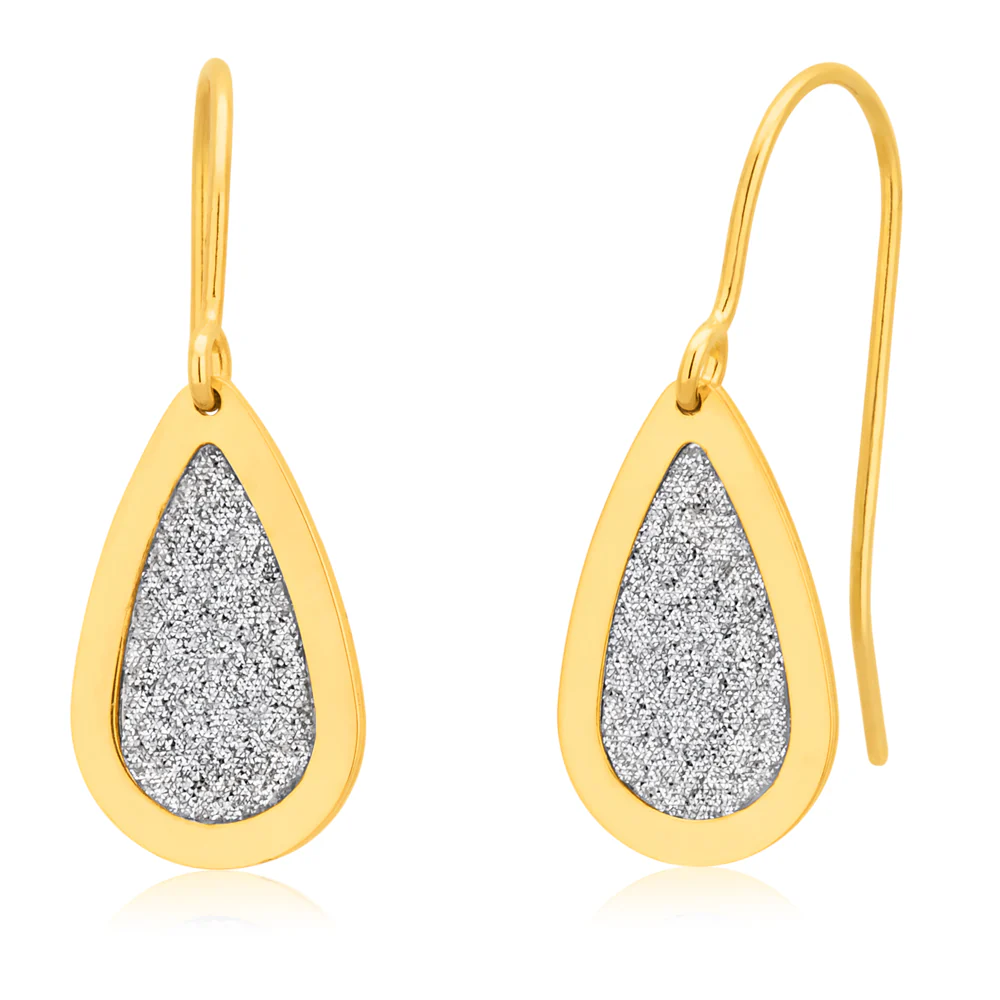 9ct Yellow Gold Silverfilled Teardrop Earrings with Stardust
