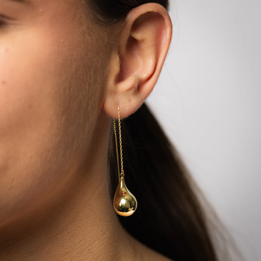 9ct Yellow Gold Silverfilled Teardrop Threader Earrings - Image 2