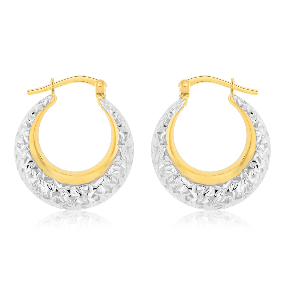 9ct Yellow Gold Silverfilled Textured Creole Hoop Earrings