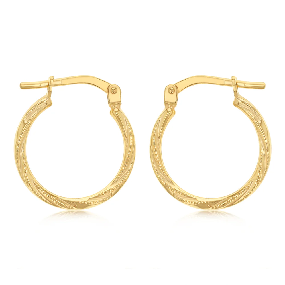 9ct Yellow Gold Silverfilled Textured Hoop Earrings