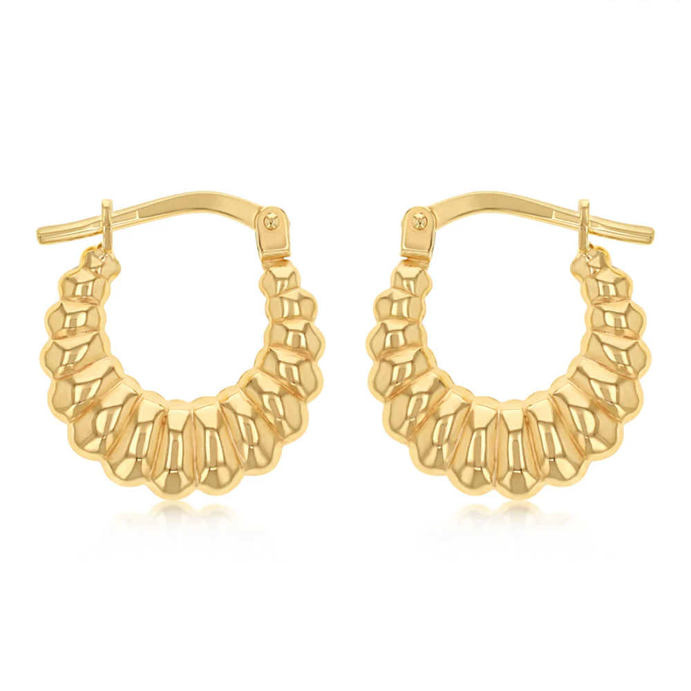 9ct Yellow Gold Silverfilled Textured Hoop Earrings