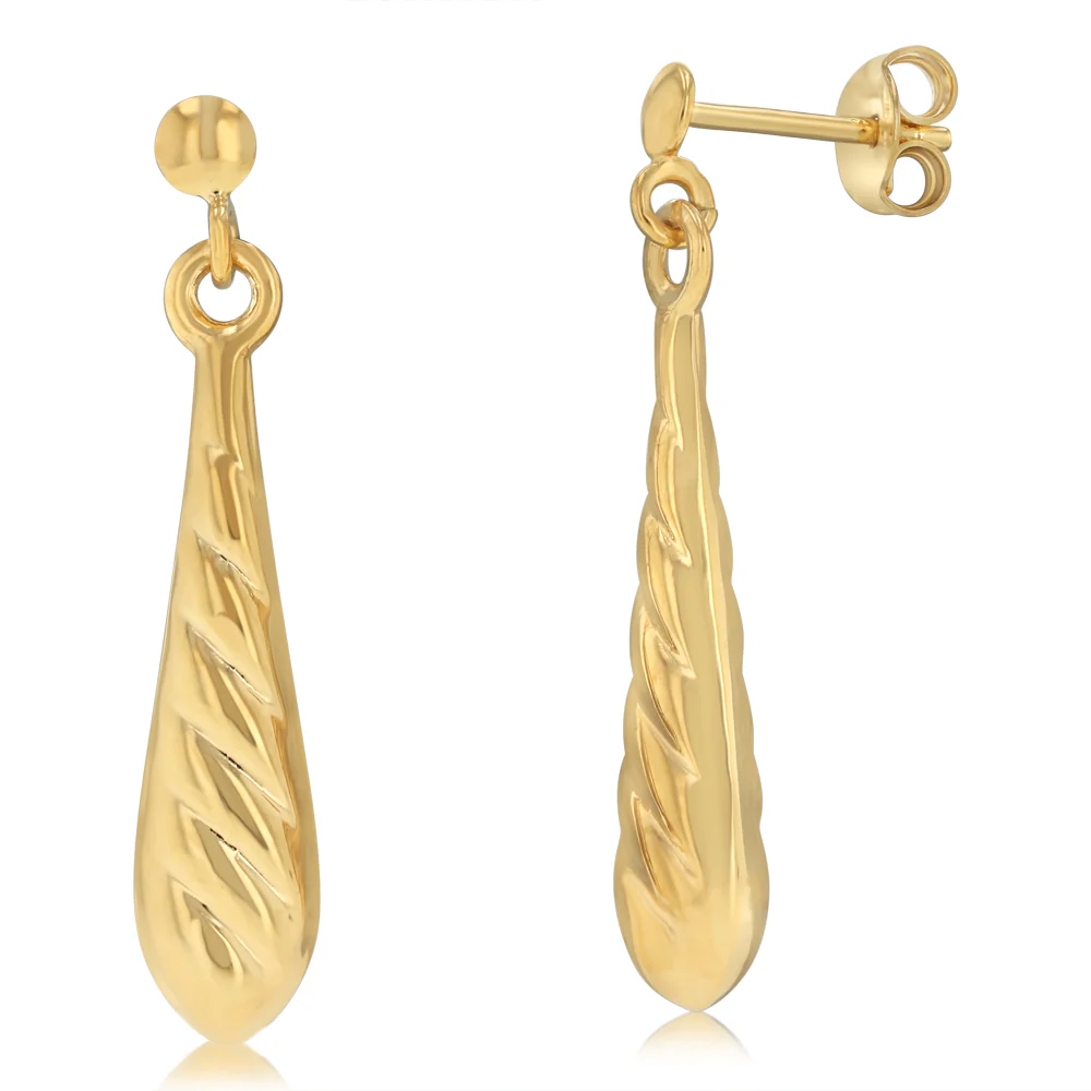 9ct Yellow Gold Silverfilled Textured Teardrop Earrings