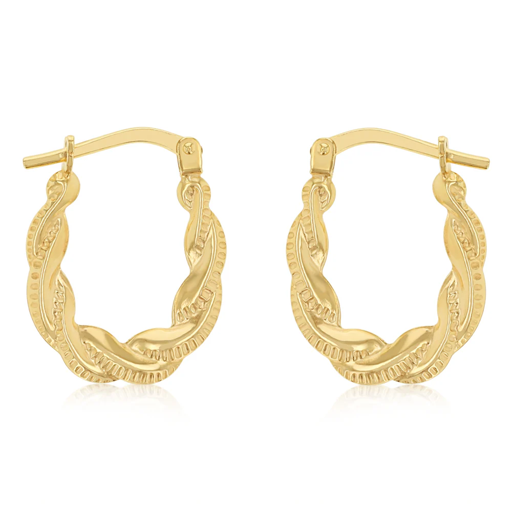 9ct Yellow Gold Silverfilled Twisted Horseshoe Hoop Earrings