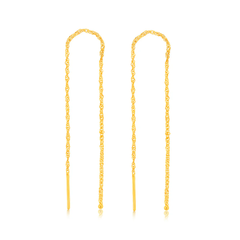 9ct Yellow Gold Singapore Chain Threader Drop Earrings