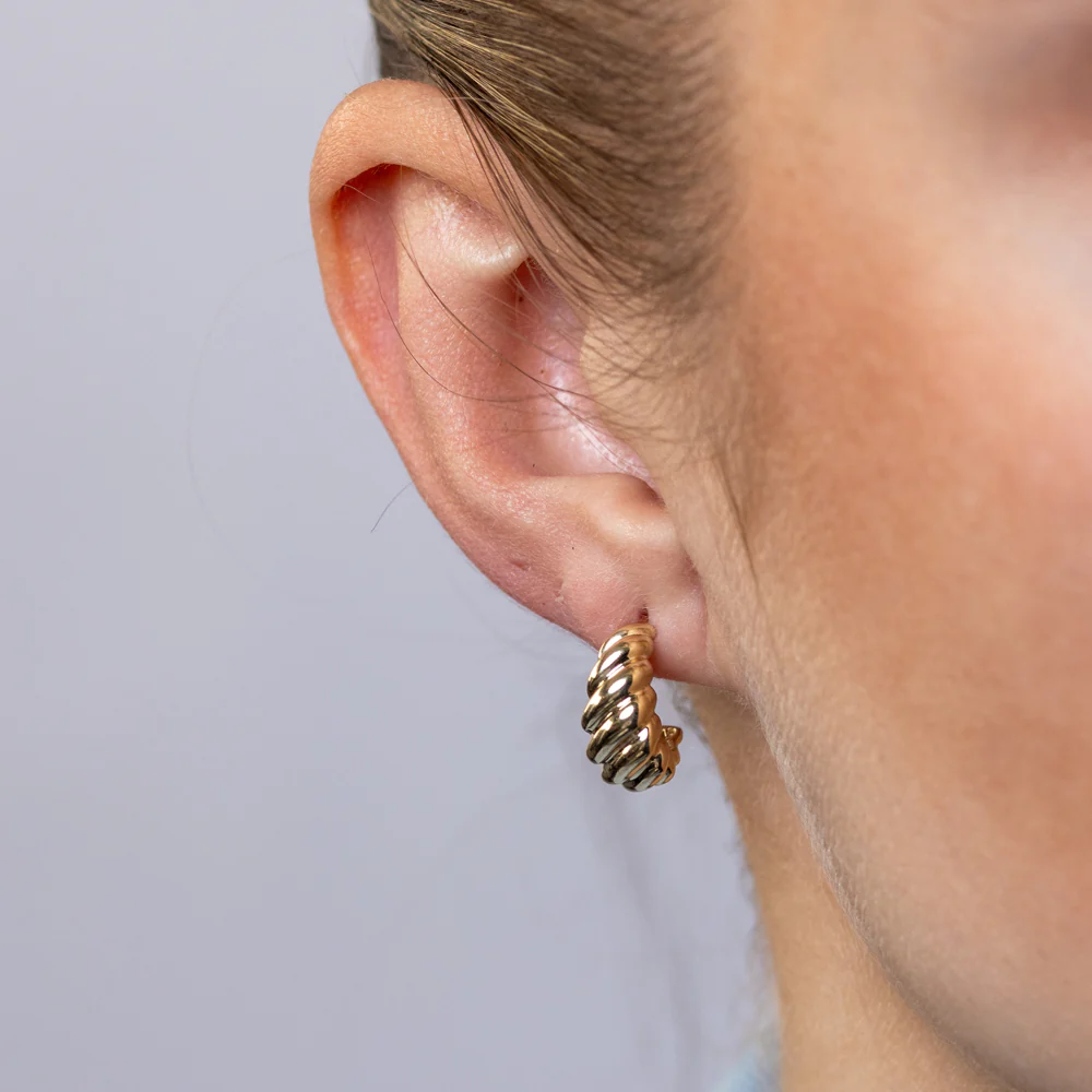 9ct Yellow Gold Small Croissant 3/4 Hoop Earrings