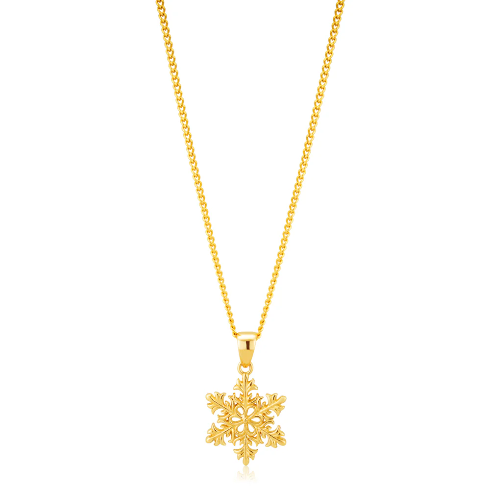 9ct Yellow Gold Snowflake Pendant