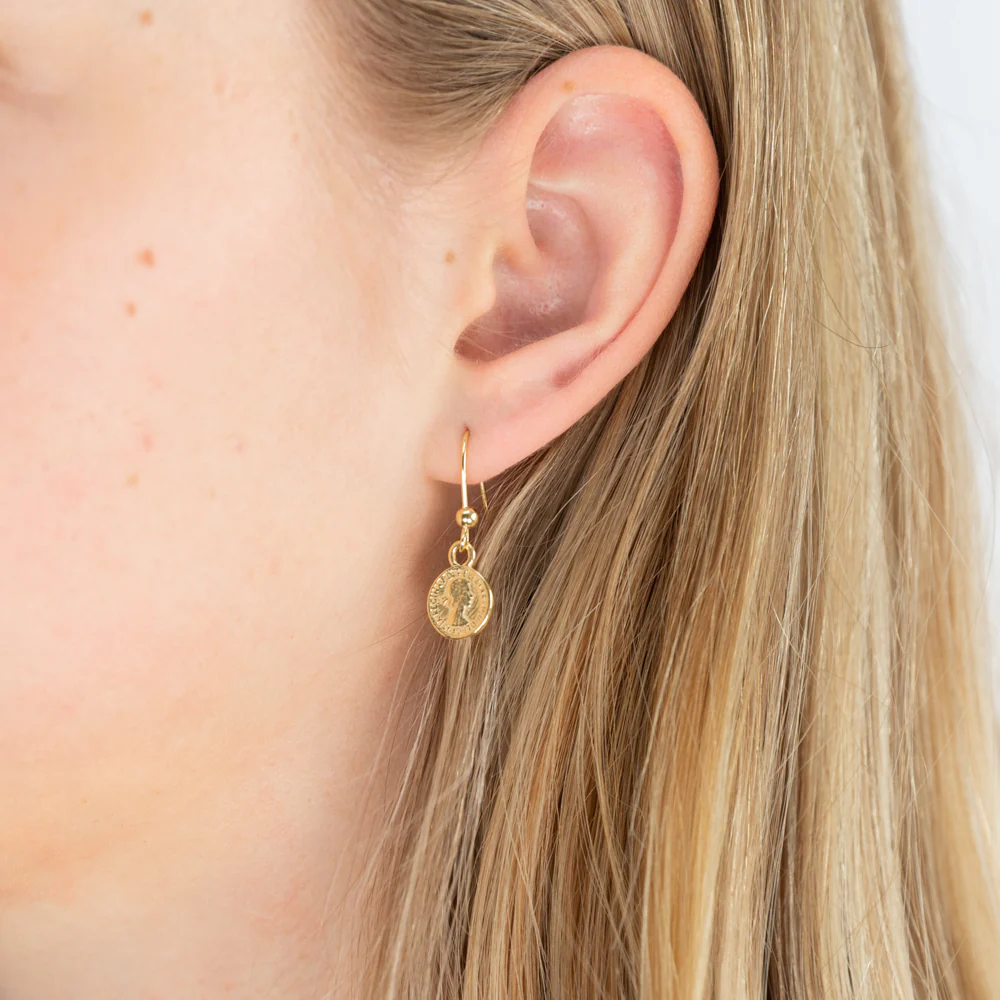 9ct Yellow Gold Sovereign Coin Drop Hook Earrings - Image 2