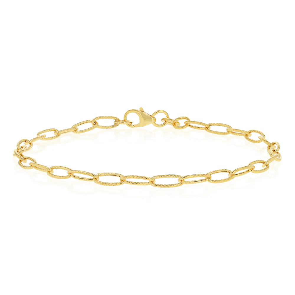 9ct Yellow Gold Sparkle Cable Hollow 19cm Bracelet