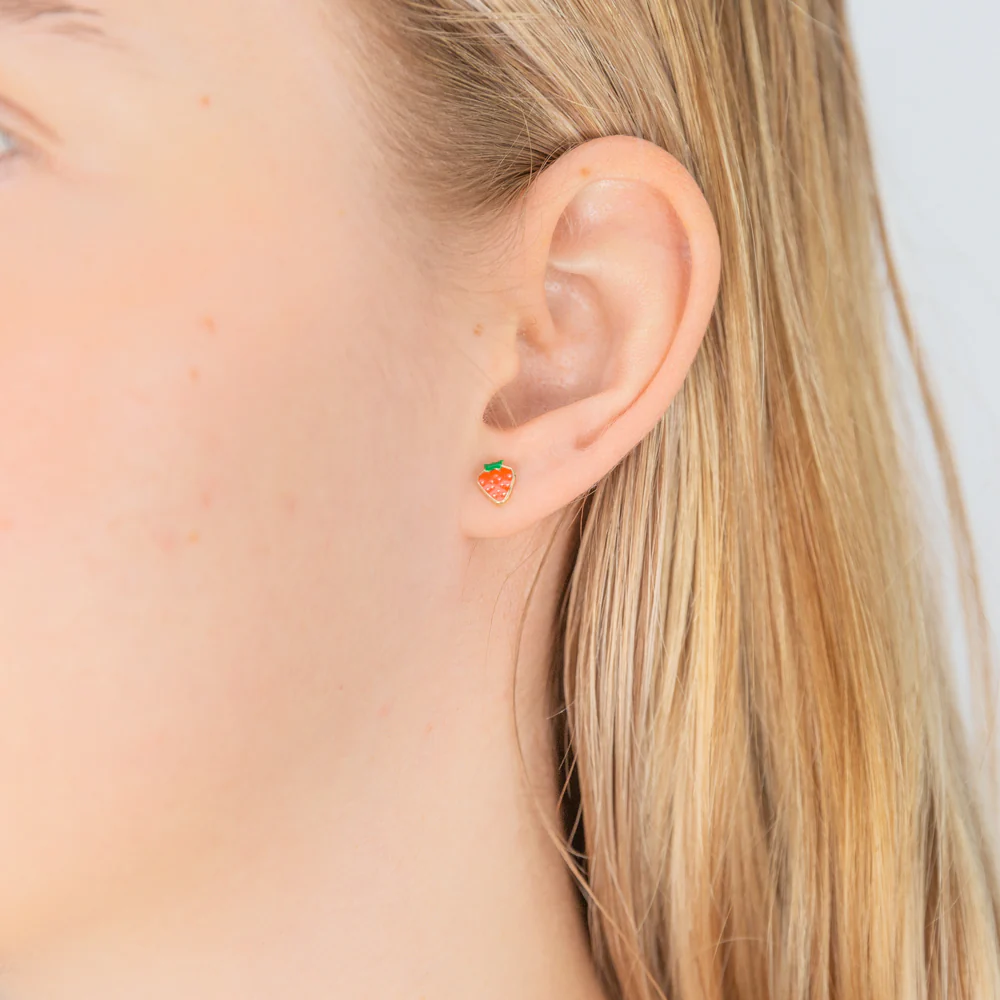 9ct Yellow Gold Strawberry Enamel Stud Earrings - Image 2