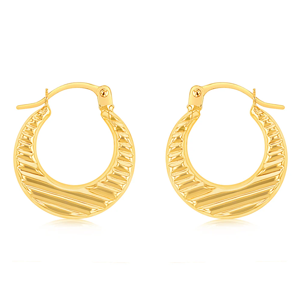 9ct Yellow Gold Stripped Creole Hoop Earrings