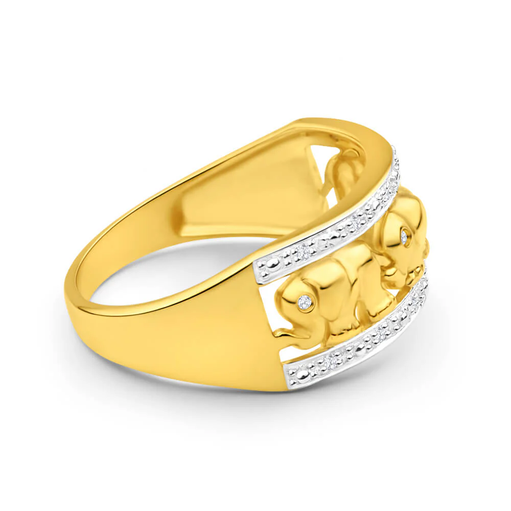 9ct Yellow Gold Stunning Elephant Diamond Ring - Image 2