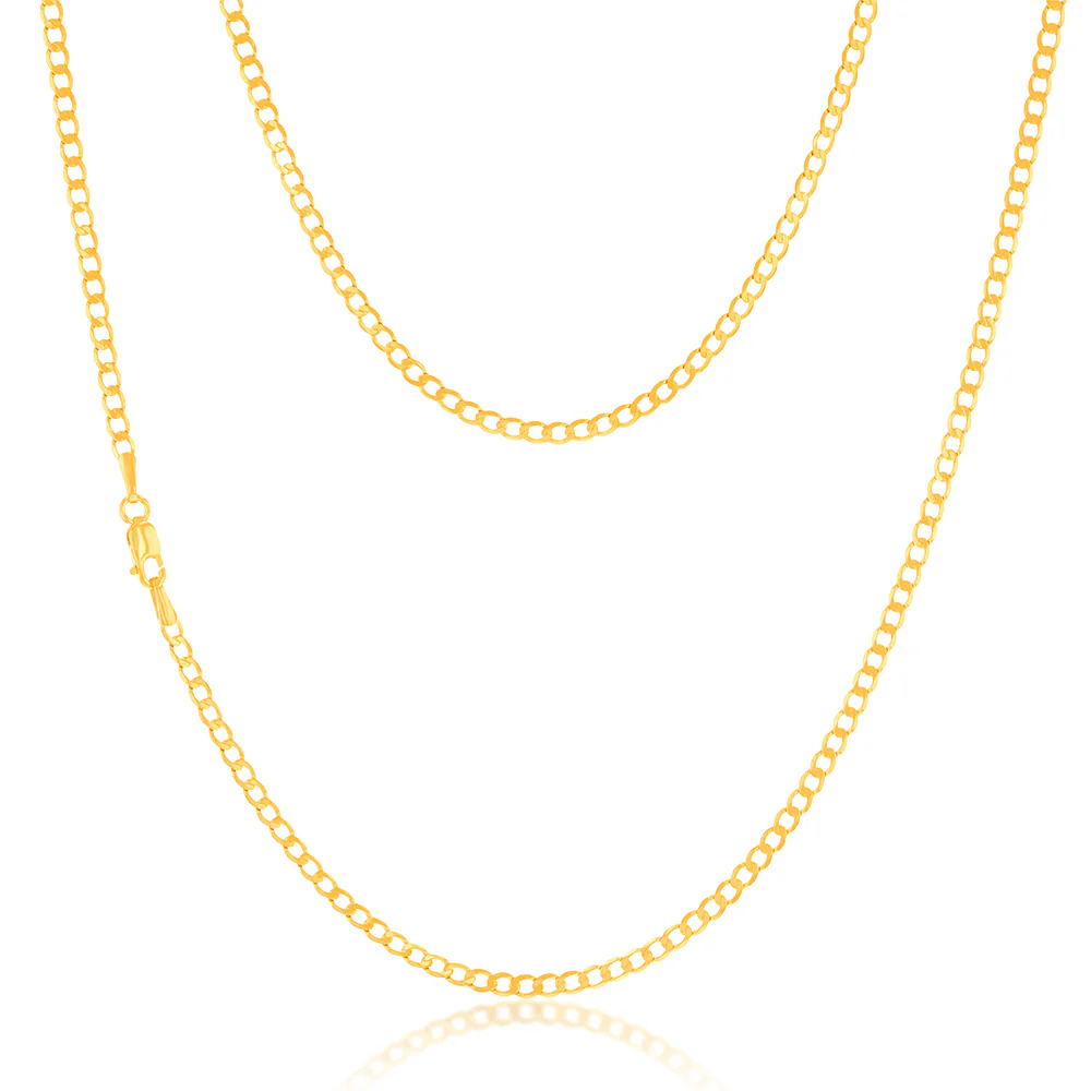 9ct Yellow Gold Superflat Light Curb 65 Gauge 50cm Chain