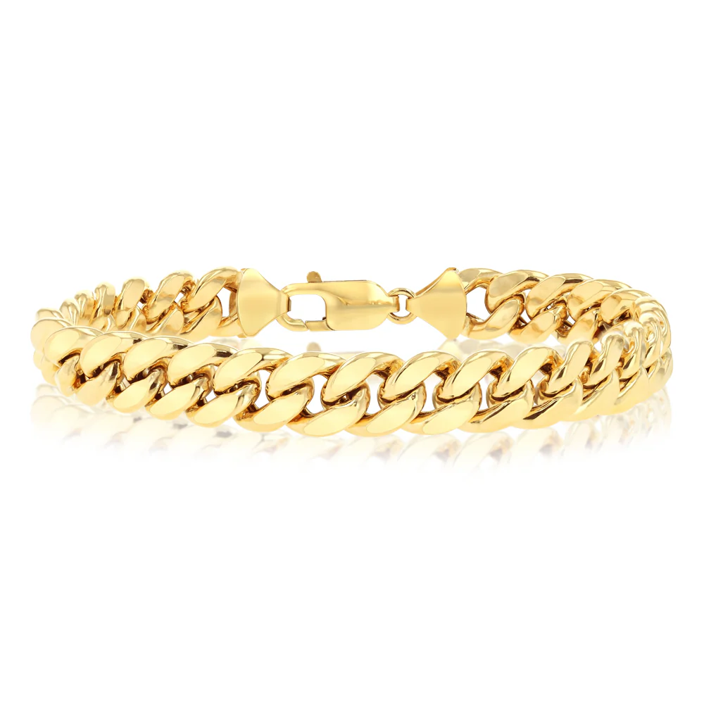 9ct Yellow Gold Superlight Hollow 250 Gauge Miami 21cm Bracelet