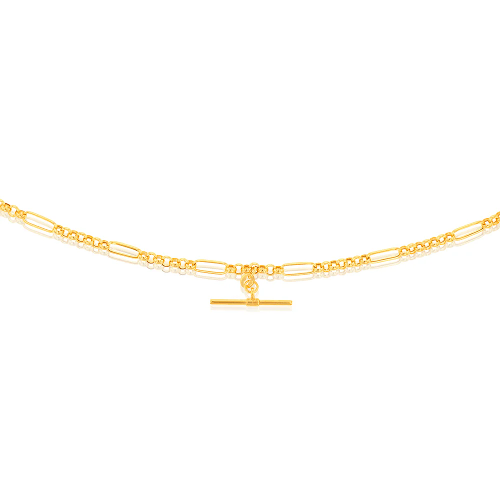 9ct Yellow Gold "T" Bar Pendant on 45cm Fancy Chain - Image 2