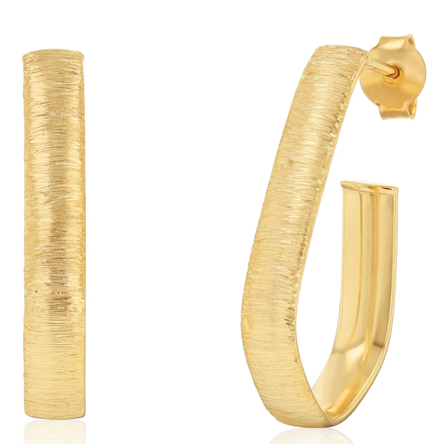 9ct Yellow Gold Textured 3/4th Hoop Earrings