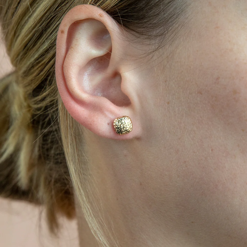 9ct Yellow Gold Textured Button Stud Earrings - Image 2
