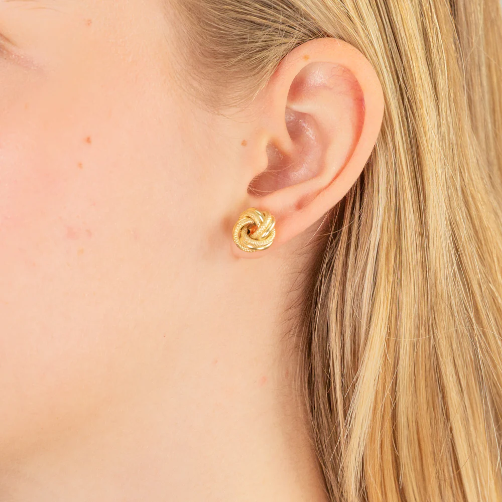 9ct Yellow Gold Textured & Polished Double Knot Stud Earrings - Image 2