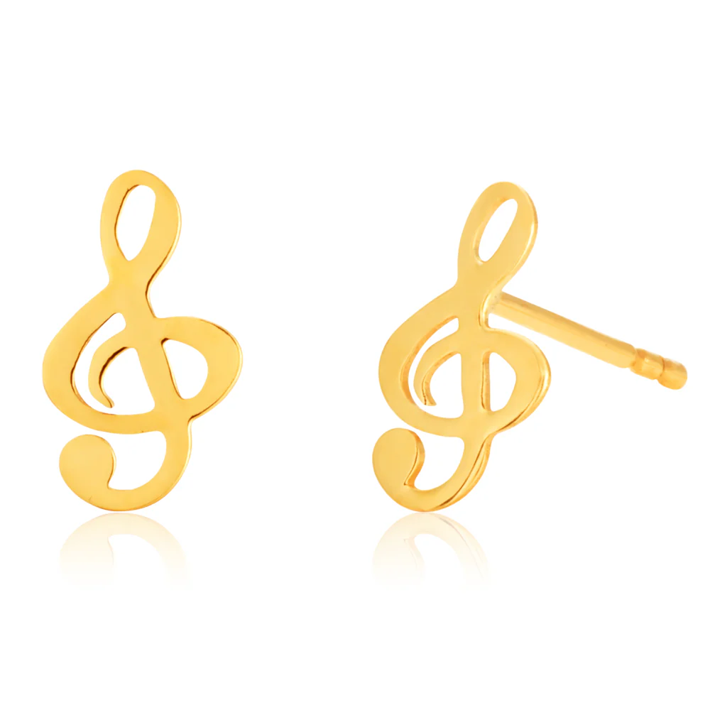 9ct Yellow Gold treble Cleff Stud Earrings