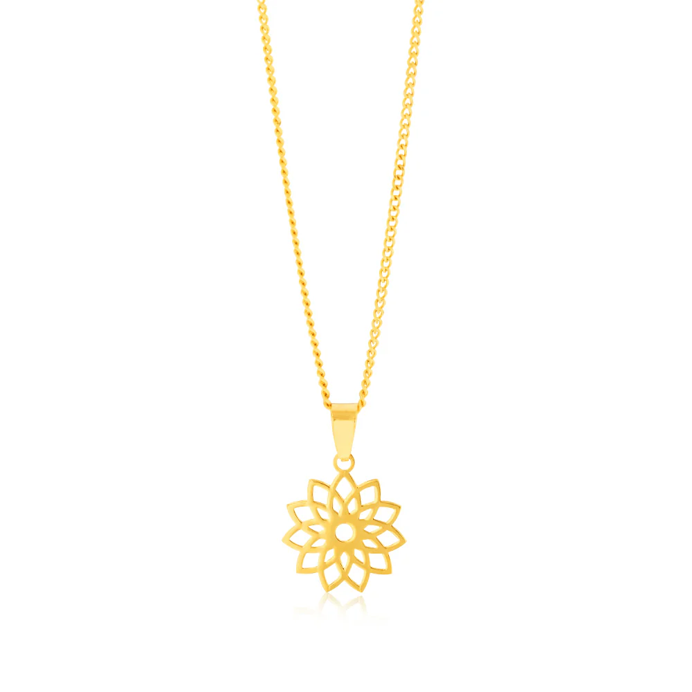 9ct Yellow Gold Tribal Flower Cut Out Pendant
