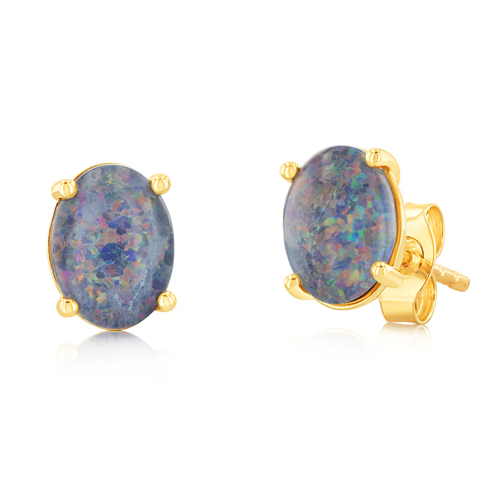 9ct Yellow Gold Triplet Opal Stud Earrings
