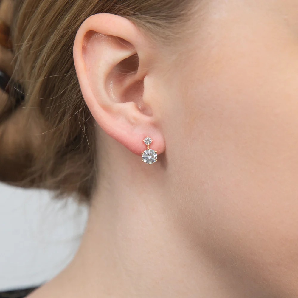 9ct Yellow Gold Twin Cubic Zirconia Drop Stud Earrings - Image 2