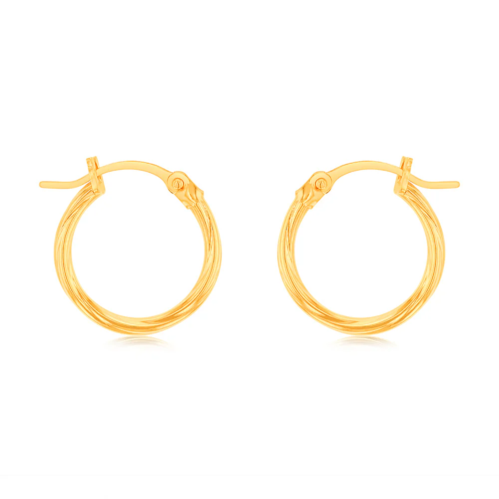 9ct Yellow Gold Twist 10mm Hoop Earrings