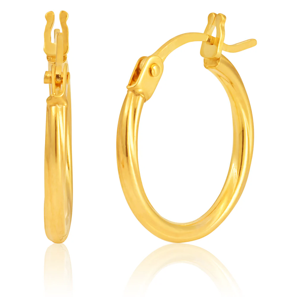 9ct Yellow Gold Twist 10mm Hoop Earrings - Image 2