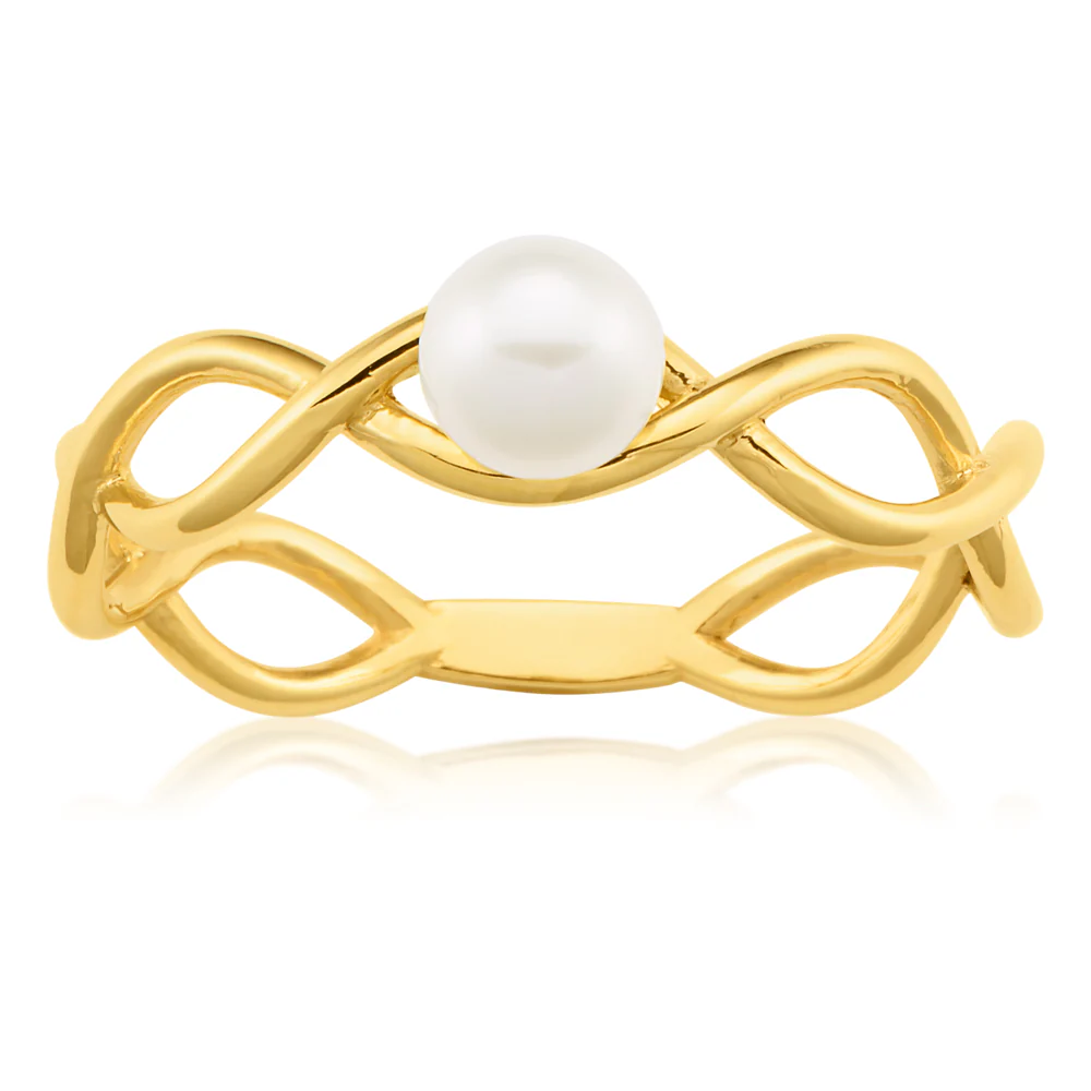 9ct Yellow Gold Twist Ring with Pearl