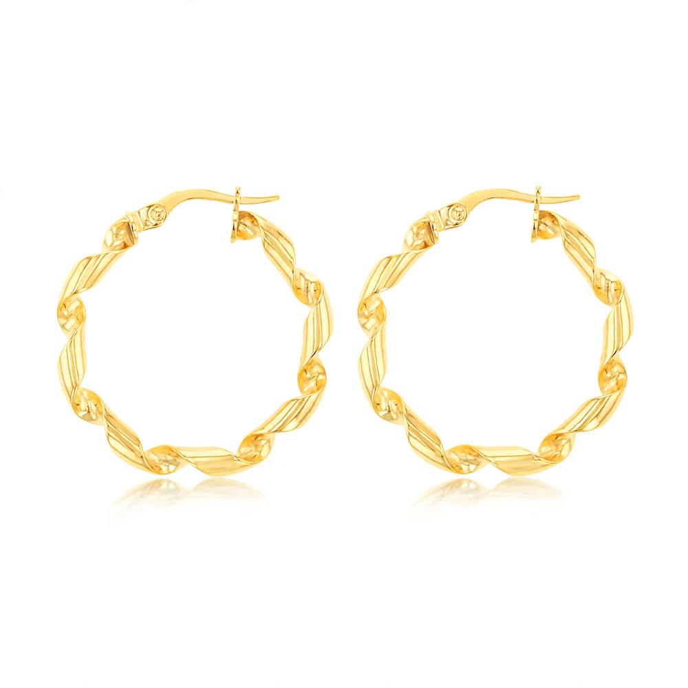 9ct Yellow Gold Twisted 20mm Hoop Earrings