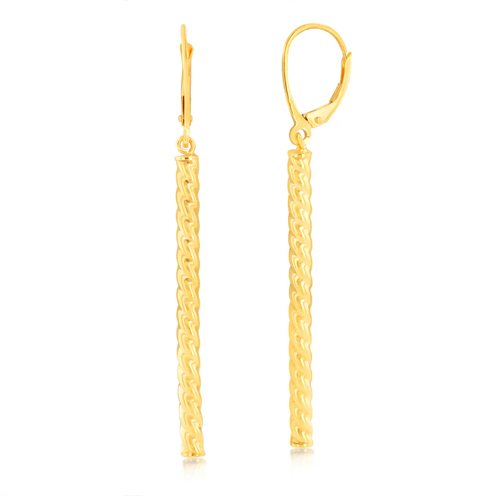 9ct Yellow Gold Twisted Bar Drop Earrings