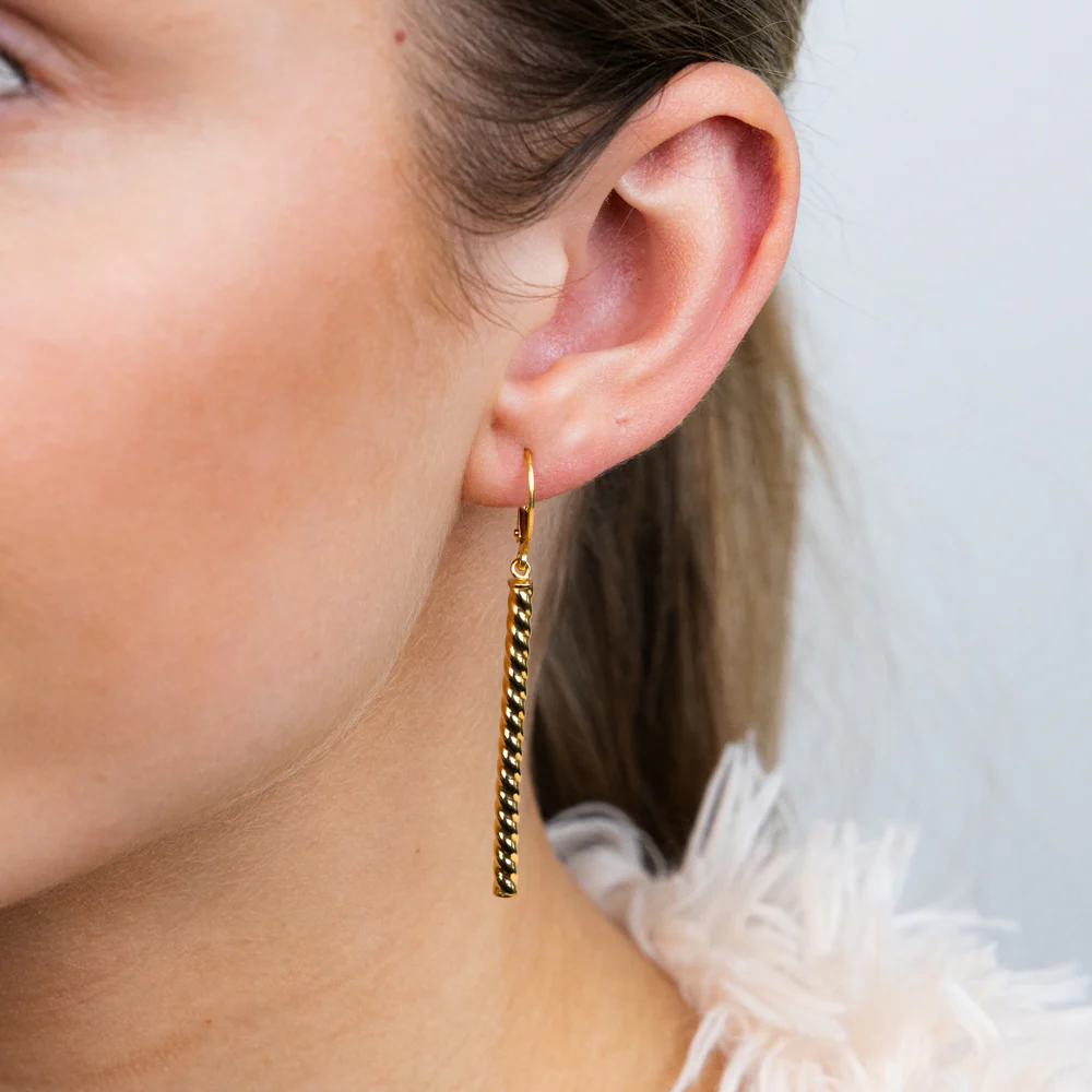 9ct Yellow Gold Twisted Bar Drop Earrings - Image 2