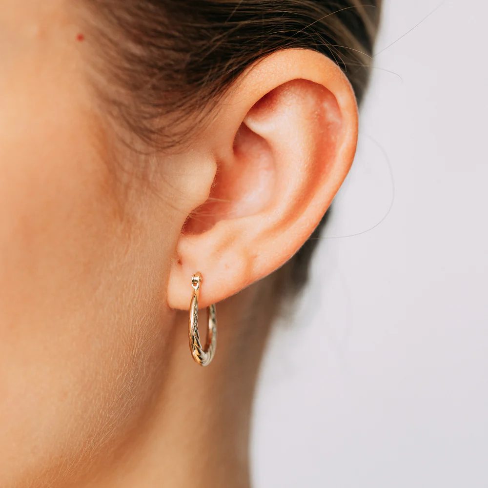 9ct Yellow Gold Twisted Creole Hoop Earrings - Image 2
