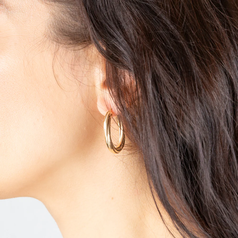 9ct Yellow Gold Twisted Hoop Earrings - Image 2
