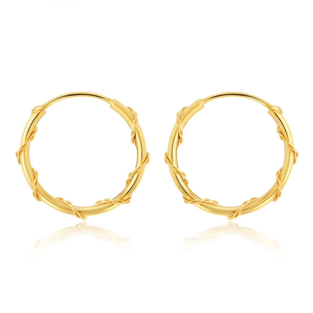 9ct Yellow Gold Twisted Pattern 12mm Sleeper Earrings
