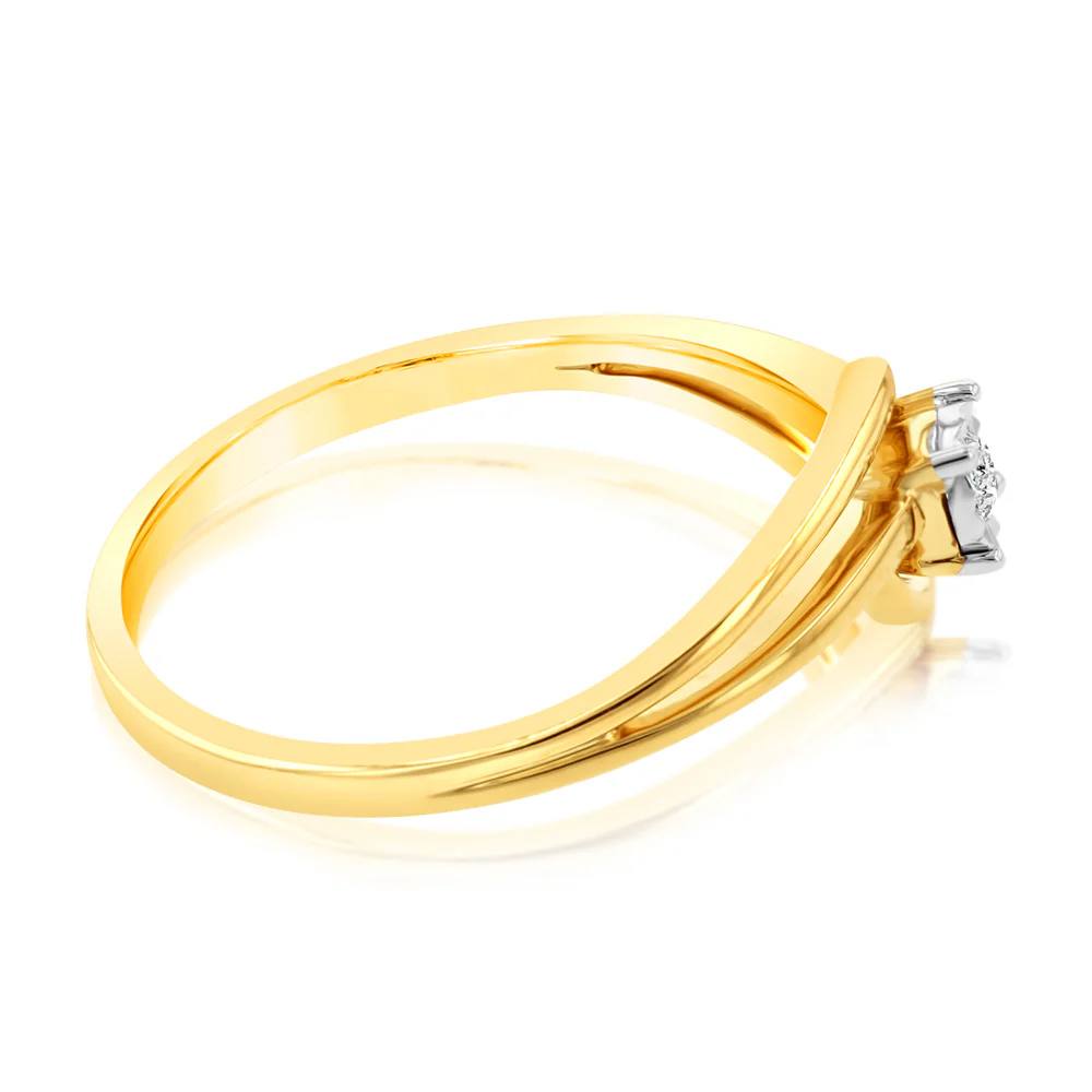 9ct Yellow Gold Two Tone Solitare Diamond Ring With Disc Setting - Image 2